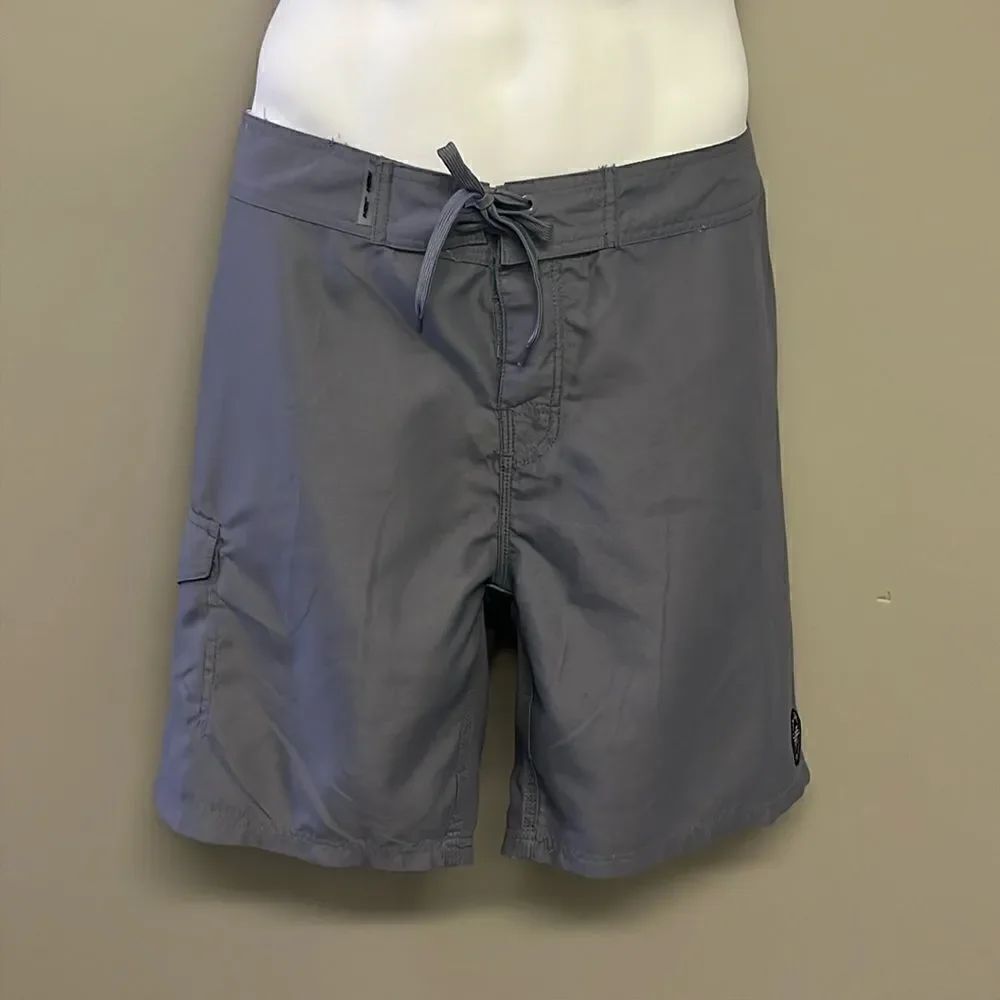 Ron Jon Surf Shop Gray Hoop & Loop/ Tie Closure Swim Trunks w/ Cargo Pocket- 34
